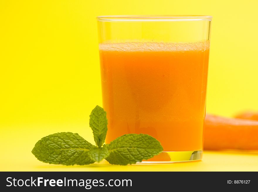 Delicious and fresh carrot juice and mint