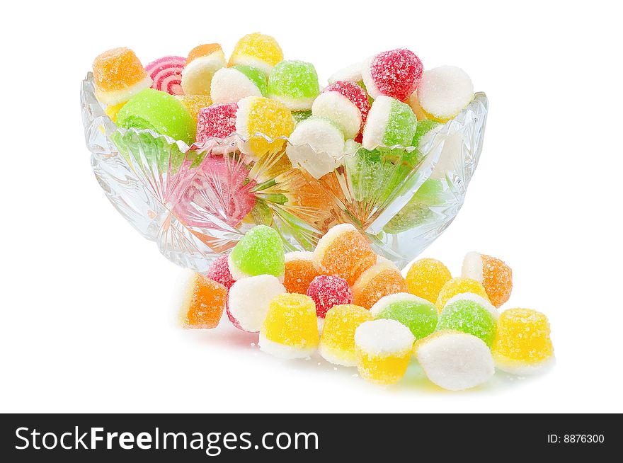 Heap Fruit Candy In Cut Glass Dish