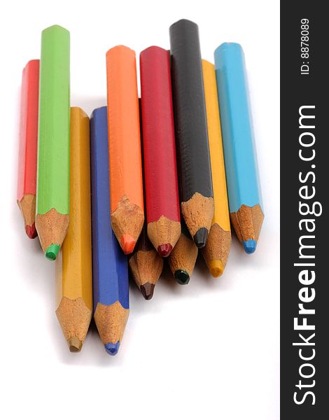 Many color pencils in line