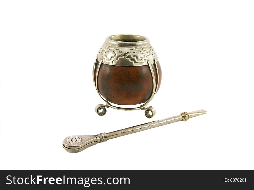 Argentinean tea, Yerba MatAï¿½, calabash cup using a metal or wood decorative straw & filter called la bombilla.