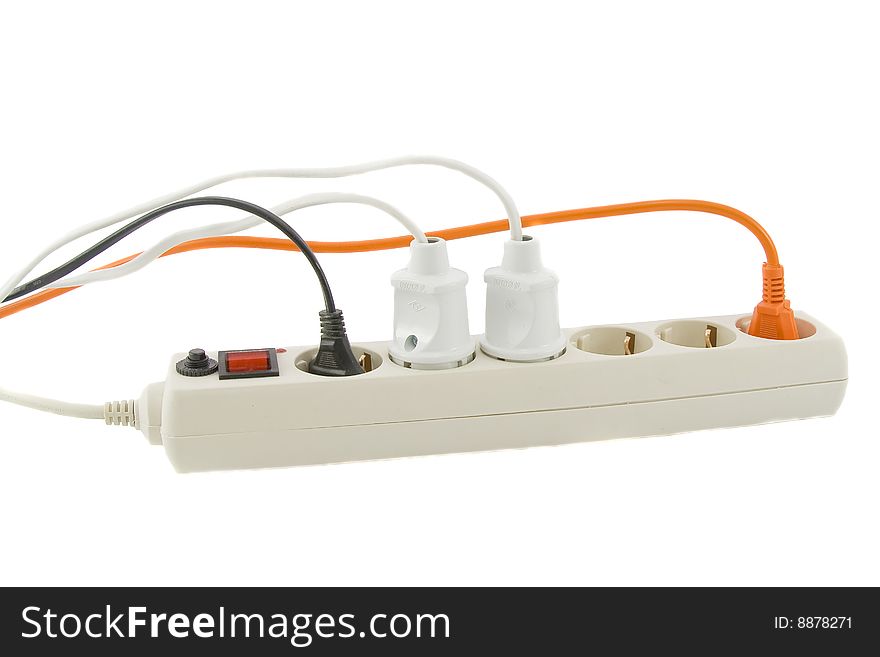 Modern electric extension cord on a white background