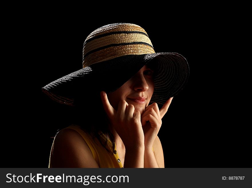 Young Brunette Girl And Straw Hat