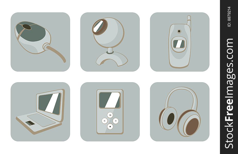 Vector illustration of glossy technological gadgets icons