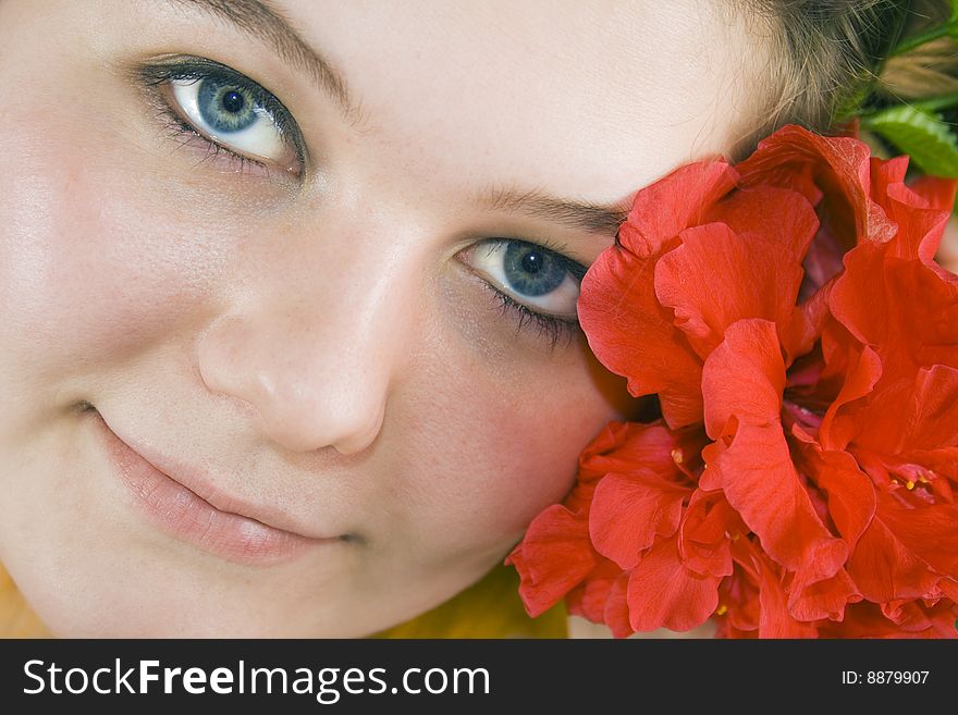 Portrait of Fresh and Beautiful woman with flower. Portrait of Fresh and Beautiful woman with flower