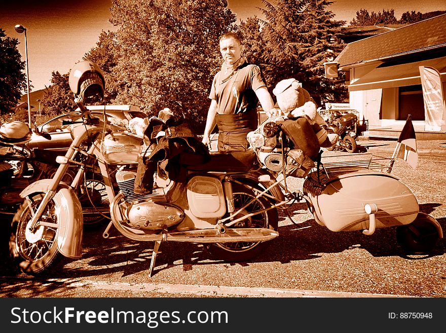 Biker from Czech Republic crossing Europe with an old Jawa. Biker from Czech Republic crossing Europe with an old Jawa