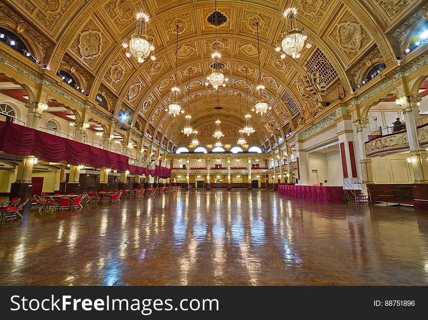 Here is a photograph taken from the Empress Ballroom inside the Winter Gardens. Located in Blackpool, Lancashire, England, UK. Here is a photograph taken from the Empress Ballroom inside the Winter Gardens. Located in Blackpool, Lancashire, England, UK.