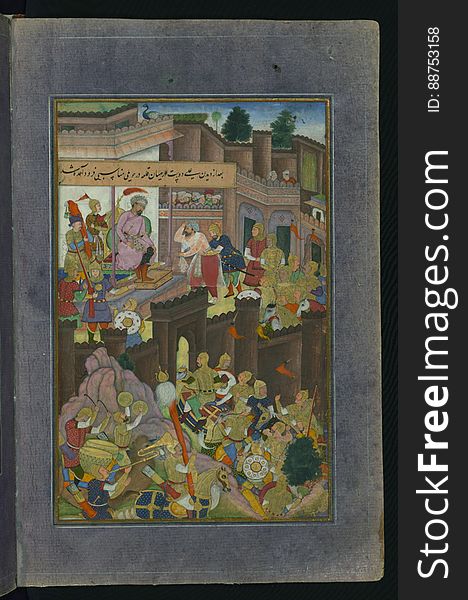 Written originally in Chaghatay Turkish and later translated into Persian, Bāburnāmah is the story of a Timurid ruler of Fergana &#x28;Central Asia&#x29;, Ẓahīr al-Dīn Muḥammad Bābur &#x28;866 AH /1483 CE - 937 AH / 1530 CE&#x29;, who conquered northern India and established the Mughal Empire. The present codex, being a fragment of a dispersed copy, was executed most probably in the late 10th AH /16th CE century. It contains 30 mostly full-page miniatures in fine Mughal style by at least two different artists. Another major fragment of this work &#x28;57 folios&#x29; is in the State Museum of Eastern Cultures, Moscow. See this manuscript page by page at the Walters Art Museum website: art.thewalters.org/viewwoa.aspx?id=1759. Written originally in Chaghatay Turkish and later translated into Persian, Bāburnāmah is the story of a Timurid ruler of Fergana &#x28;Central Asia&#x29;, Ẓahīr al-Dīn Muḥammad Bābur &#x28;866 AH /1483 CE - 937 AH / 1530 CE&#x29;, who conquered northern India and established the Mughal Empire. The present codex, being a fragment of a dispersed copy, was executed most probably in the late 10th AH /16th CE century. It contains 30 mostly full-page miniatures in fine Mughal style by at least two different artists. Another major fragment of this work &#x28;57 folios&#x29; is in the State Museum of Eastern Cultures, Moscow. See this manuscript page by page at the Walters Art Museum website: art.thewalters.org/viewwoa.aspx?id=1759