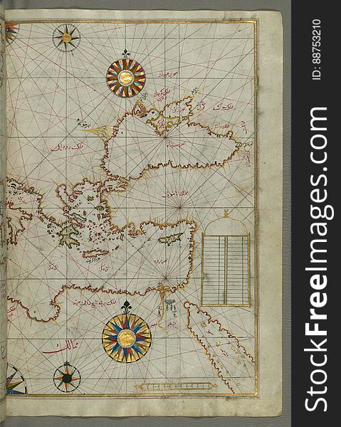 Originally composed in 932 AH / 1525 CE and dedicated to Sultan SÃ¼leyman I &#x28;&quot;The Magnificent&quot;&#x29;, this great work by Piri Reis &#x28;d. 962 AH / 1555 CE&#x29; on navigation was later revised and expanded. The present manuscript, made mostly in the late 11th AH / 17th CE century, is based on the later expanded version with some 240 exquisitely executed maps and portolan charts. They include a world map &#x28;fol.41a&#x29; with the outline of the Americas, as well as coastlines &#x28;bays, capes, peninsulas&#x29;, islands, mountains and cities of the Mediterranean basin and the Black Sea. The work starts with the description of the coastline of Anatolia and the islands of the Aegean Sea, the Peloponnese peninsula and eastern and western coasts of the Adriatic Sea. It then proceeds to describe the western shores of Italy, southern France, Spain, North Africa, Palestine, Israel, Lebanon, Syria, western Anatolia, various islands north of Crete, Sea of Marmara, Bosporus and the Black Sea. It ends with a map of the shores of the the Caspian Sea &#x28;fol.374a&#x29;. See this manuscript page by page at the Walters Art Museum website: art.thewalters.org/viewwoa.aspx?id=19195. Originally composed in 932 AH / 1525 CE and dedicated to Sultan SÃ¼leyman I &#x28;&quot;The Magnificent&quot;&#x29;, this great work by Piri Reis &#x28;d. 962 AH / 1555 CE&#x29; on navigation was later revised and expanded. The present manuscript, made mostly in the late 11th AH / 17th CE century, is based on the later expanded version with some 240 exquisitely executed maps and portolan charts. They include a world map &#x28;fol.41a&#x29; with the outline of the Americas, as well as coastlines &#x28;bays, capes, peninsulas&#x29;, islands, mountains and cities of the Mediterranean basin and the Black Sea. The work starts with the description of the coastline of Anatolia and the islands of the Aegean Sea, the Peloponnese peninsula and eastern and western coasts of the Adriatic Sea. It then proceeds to describe the western shores of Italy, southern France, Spain, North Africa, Palestine, Israel, Lebanon, Syria, western Anatolia, various islands north of Crete, Sea of Marmara, Bosporus and the Black Sea. It ends with a map of the shores of the the Caspian Sea &#x28;fol.374a&#x29;. See this manuscript page by page at the Walters Art Museum website: art.thewalters.org/viewwoa.aspx?id=19195