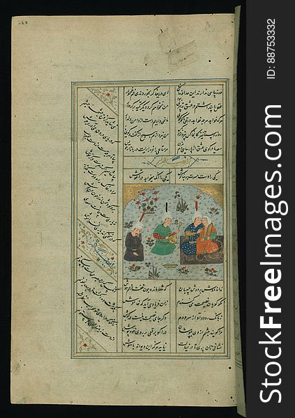 An illuminated and illustrated copy of the collected works of Sa`di &#x28;d.691/1292&#x29; &#x28;Kullīyāt-i Saʿdī&#x29; containing, among others, his Gulistān and Bustān. The present manuscript was penned by an anonymous calligrapher in Shiraz &#x28;Iran&#x29; in 934 AH / 1527 CE. A couple in the garden being served wine. See this manuscript page by page at the Walters Art Museum website: art.thewalters.org/viewwoa.aspx?id=22469. An illuminated and illustrated copy of the collected works of Sa`di &#x28;d.691/1292&#x29; &#x28;Kullīyāt-i Saʿdī&#x29; containing, among others, his Gulistān and Bustān. The present manuscript was penned by an anonymous calligrapher in Shiraz &#x28;Iran&#x29; in 934 AH / 1527 CE. A couple in the garden being served wine. See this manuscript page by page at the Walters Art Museum website: art.thewalters.org/viewwoa.aspx?id=22469
