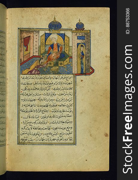Tuḥfet ül-aḫyār. Folio from an Ottoman Turkish version of the well-known story of Sindbad &#x28;Sindbādnāmah&#x29; made from the Persian by ʿAbdülkerīm bin Muḥammed during the reign of Sultan Sulayman &#x28;Soliman&#x29; &#x28;reg.926 AH / 1520 CE - 974 AH / 1566 CE&#x29; and entitled Tuḥfet ül-aḫyār. This anonymous copy contains six illustrations made in the 10th century AH /16th CE. See this manuscript page by page at the Walters Art Museum website: art.thewalters.org/viewwoa.aspx?id=35391. Tuḥfet ül-aḫyār. Folio from an Ottoman Turkish version of the well-known story of Sindbad &#x28;Sindbādnāmah&#x29; made from the Persian by ʿAbdülkerīm bin Muḥammed during the reign of Sultan Sulayman &#x28;Soliman&#x29; &#x28;reg.926 AH / 1520 CE - 974 AH / 1566 CE&#x29; and entitled Tuḥfet ül-aḫyār. This anonymous copy contains six illustrations made in the 10th century AH /16th CE. See this manuscript page by page at the Walters Art Museum website: art.thewalters.org/viewwoa.aspx?id=35391