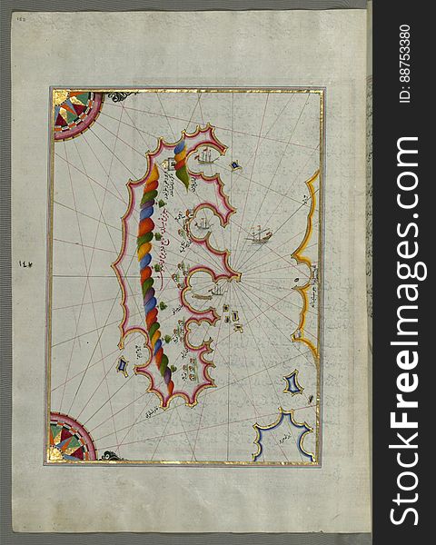 Illuminated Manuscript, Map Of The Island Of Mljet &x28;MÄ«lede&x29; Off Dubrovnik &x28;Croatia&x29; From Book On Navigation,