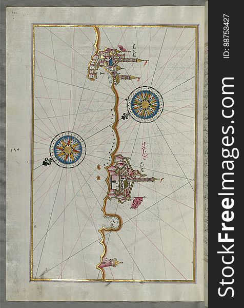 Illuminated Manuscript, Map Of The Italian Coast From Trani As Far As Molfetta From Book On Navigation, Walters Art Museum Ms. W.6