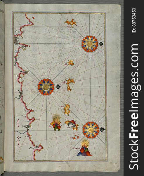 Illuminated Manuscript, Map Of The Northern Coast Of Sicily &x28;here Called The Island Of Messina, MesÄ«ne&x29; From Milazzo &