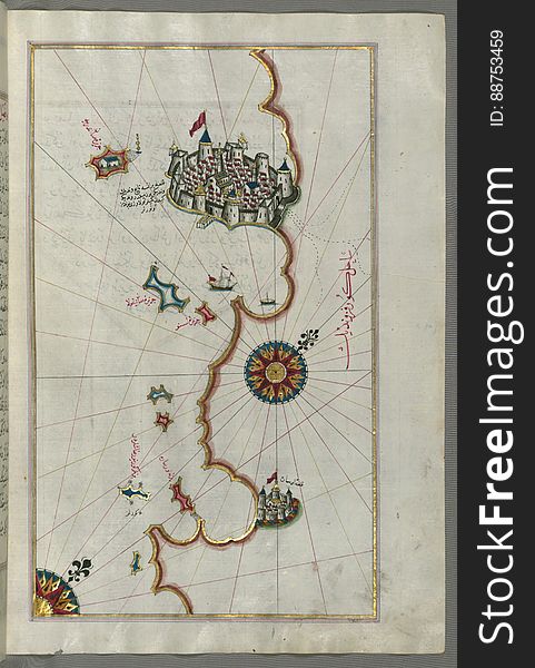 Illuminated Manuscript, Map Of The Coastline Form Rovinj As Far As The Fortress Of PoreÄ &x28;Parenzo, BrÄnse&x29; &x28;Croat