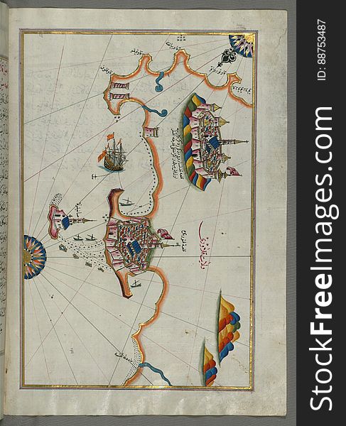 Illuminated Manuscript, Map Of The Eastern Coast Of Calabria With The Towns Of Crotone And Catanzaro From Book On Navigation, Walt