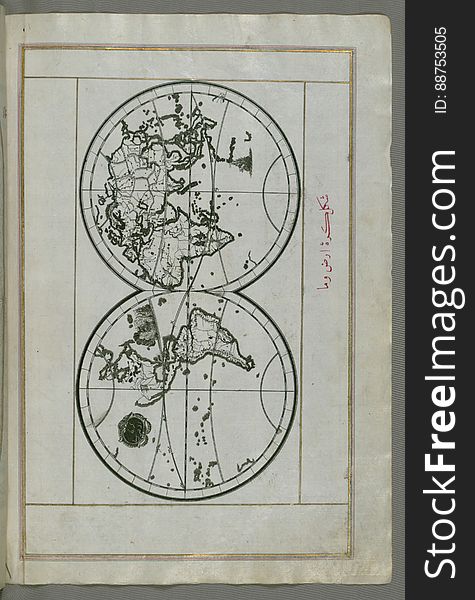 Illuminated Manuscript, World Map In A Double Hemisphere, From Book On Navigation, Walters Art Museum Ms. W.658, Fol. 40b