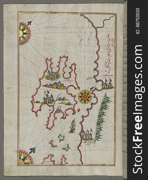 Illuminated Manuscript, Map Of The Island Of Krk &x28;Veglia, Vake VenedÄ«k&x29; &x28;Croatia&x29; From Book On Navigation, Wa