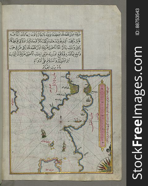 Illuminated Manuscript, Upper Aegean Sea With The Islands Of Imbros &x28;Imroz, GÃ¶kÃ§eada&x29; And Bozca &x28;Tenedos&x29;, F
