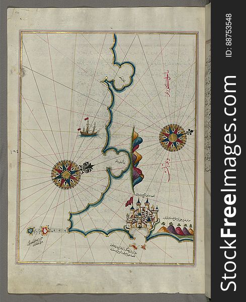 Illuminated Manuscript, Map Of The Coast North Of The Medulin Fortress &x28;Croatia&x29; From Book On Navigation, Walters Art Mu