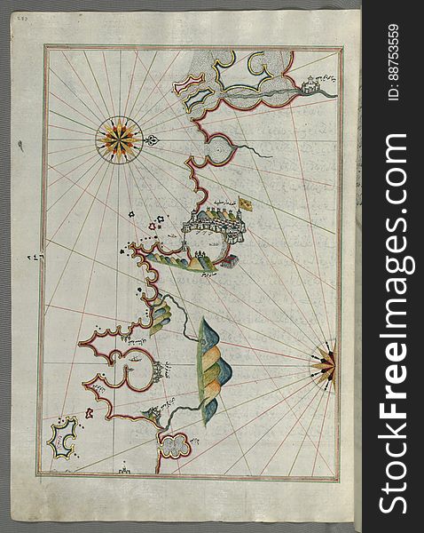 Illuminated Manuscript, Map Of The French Coast Around Marseille &x28;MÄrsilye&x29; From Book On Navigation, Walters Art Museum