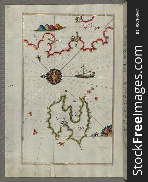 Illuminated Manuscript, Map Of The Island Of Unije &x28;Uniye&x29; South Of LoÅ¡inj &x28;FeghÄle&x29; Island &x28;Croatia&x
