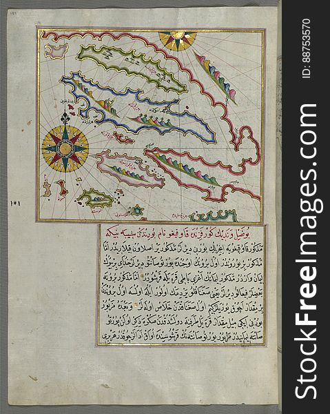 Illuminated Manuscript, Map Of A Group Of Islands North Of KorÄula &x28;QÅ«rsÅ«lah&x29;, Probably Hvar And BraÄ &x28;Croatia&