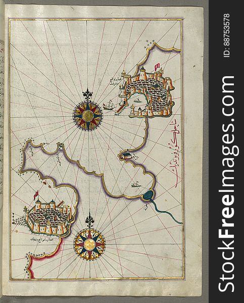 Illuminated Manuscript, Map Of The Coastline From Umag &x28;Umago, ÅªmÄghÅ«&x29; As Far As Piran &x28;PirÄnÅ«&x29; &x28;Slo