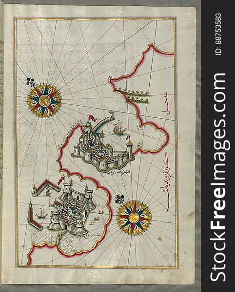 Illuminated Manuscript, Map Of The Coastline Between The Cities Of Koper &x28;Capodistria, Dishtriye&x29; And Muggia &x28;Milj