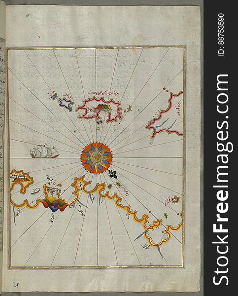 Illuminated Manuscript, The Area Between Corfu &x28;Kerkira, KÅ«rfÅ«z&x29; And Paxi &x28;Paxoi&x29; Islands From Book On Navig