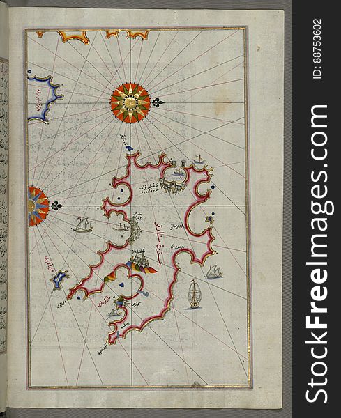 Illuminated Manuscript, Map Of The Island Of Minorca&x28;MinÄrqÅ«&x29; From Book On Navigation, Walters Art Museum Ms. W.658, F