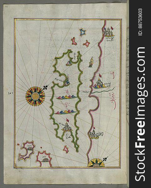 Illuminated Manuscript, Map Of The Island Of Rab &x28;Arbe&x29; &x28;Croatia&x29; From Book On Navigation, Walters Art Museum