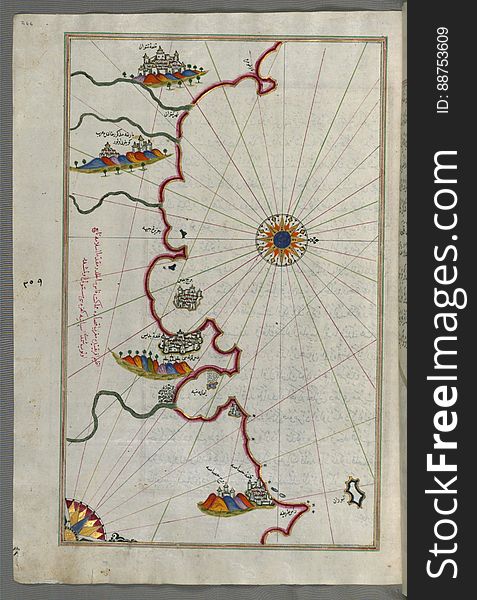 Illuminated Manuscript, Map Of The Moroccan Coast From The City Of Tetouan &x28;TitwÄn&x29; West From Book On Navigation, Walte