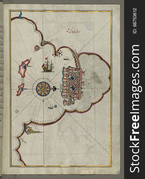 Illuminated Manuscript, Map Of The City Of Taranto &x28;TarÄnde&x29; In The Province Of Puglia &x28;PÅ«lye&x29;&x28;Western