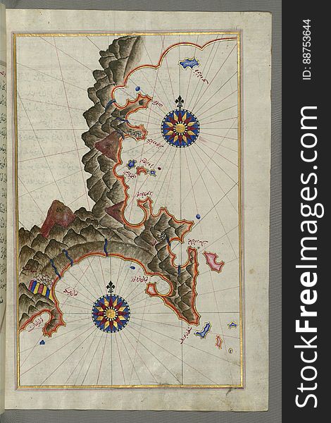 Illuminated Manuscript, Map Of The Anatolian Coast East Of Finike From Book On Navigation, Walters Art Museum Ms. W.658, Fol.336b