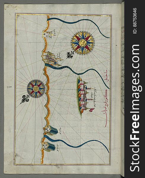 Illuminated Manuscript, Map Of The Town Of Urbino And The Surrounding Area From Book On Navigation, Walters Art Museum Ms. W.658,