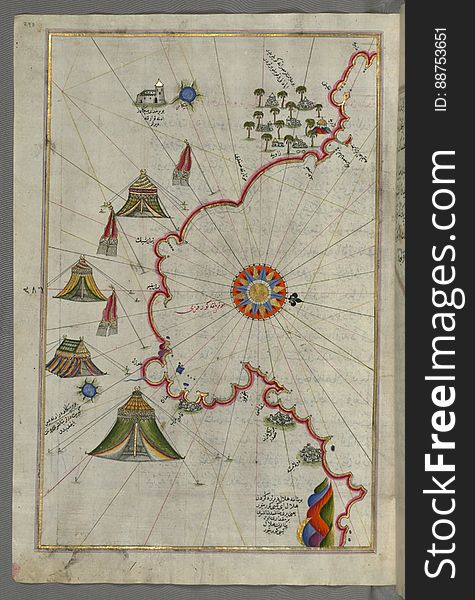 Illuminated Manuscript, Map Of The Libyan Coast As Far As Benghazi From Book On Navigation, Walters Art Museum Ms. W.658, Fol.293a