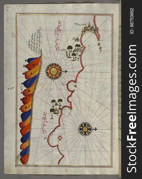 Illuminated Manuscript, Map Of The Libyan Coast From Tripoli &x28;á¹¬arÄbulus-i Maghrib&x29;east Towards Egypt From Book On Nav