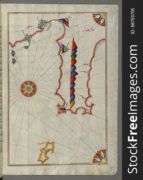Illuminated Manuscript, Map Of The Tunisian Coast With The Cities Of Kelibia &x28;QalabÄ«yah&x29;, Hammamet &x28;á¸¤ammÄmÄt&