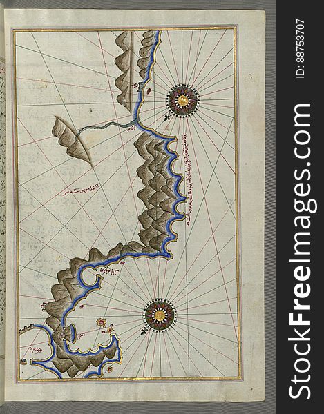 Illuminated Manuscript, Map Of Unidentified Islands Off The Southern Anatolian Coast From Book On Navigation, Walters Art Museum M