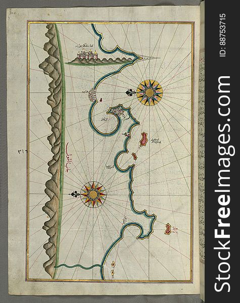 Illuminated Manuscript, Map Of The Anatolian Coast With The City Of Silifke From Book On Navigation, Walters Art Museum Ms. W.658,