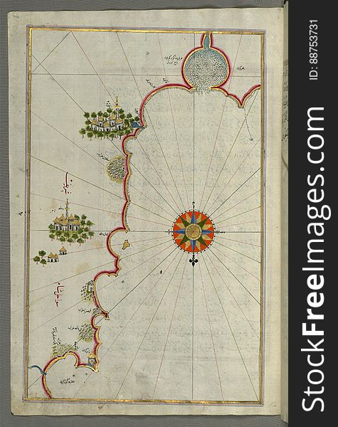 Illuminated Manuscript, Map Of The &x22;Syrian Coast&x22; And The Cities: Gaza &x28;Ghazzah&x29; And Ramlah &x28;present-day