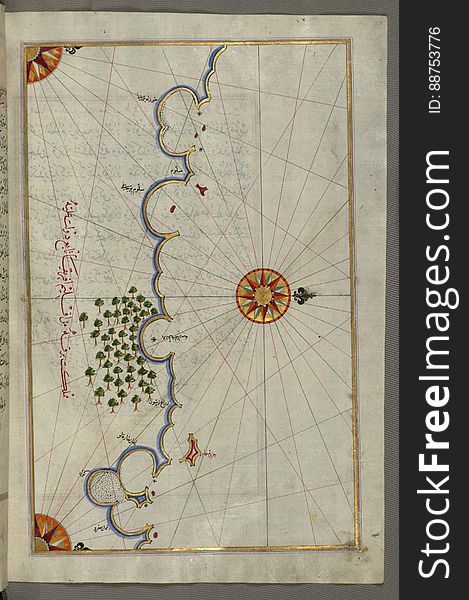 Illuminated Manuscript, Map Of The Egyptian Coast From SalÅ«m East From Book On Navigation, Walters Art Museum Ms. W.658, Fol.297b