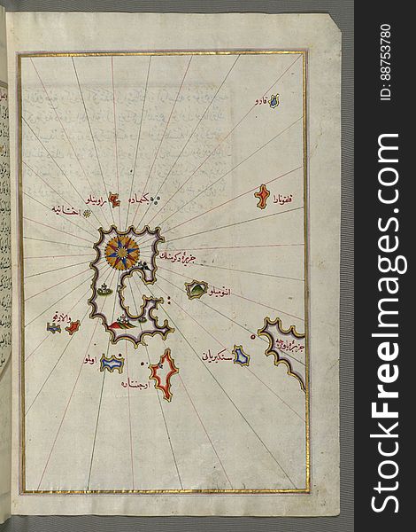 Illuminated Manuscript, Map Of Melos &x28;DeÄ¡irmenlik&x29; Island From Book On Navigation, Walters Art Museum Ms. W.658, Fol.35