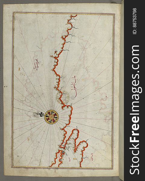 Illuminated Manuscript, Map Of The Coast Of The Black Sea From Istanbul To Geresun From Book On Navigation, Walters Art Museum Ms.