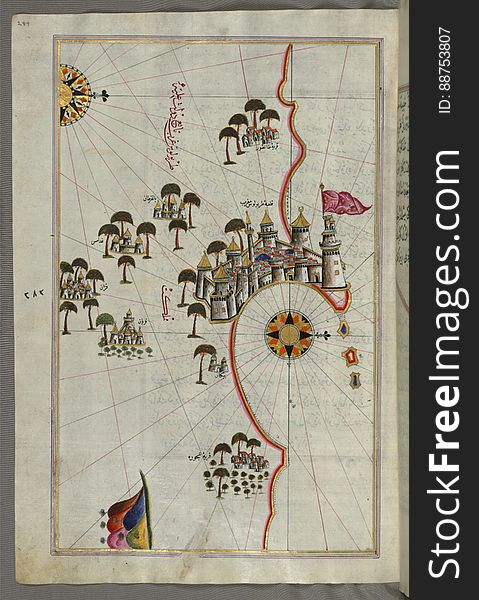 Illuminated Manuscript, Map Of The Fortress Of Tripoli &x28;á¹¬arÄbulus-i Maghrib&x29; And The Surrounding Area From Book On Na