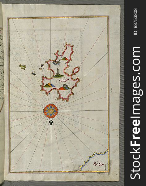 Illuminated Manuscript, Map Of Kythnos &x28;Termia&x29; Island From Book On Navigation, Walters Art Museum Ms. W.658, Fol.360b