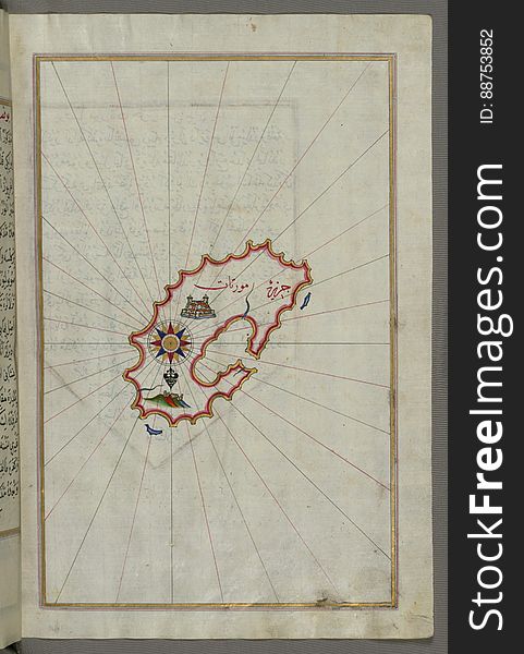 Illuminated Manuscript, Map Of Keos &x28;Kea, Murtat, MÃ¼rted&x29; Island From Book On Navigation, Walters Art Museum Ms. W.658,