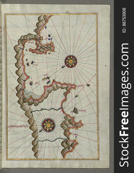 Illuminated Manuscript, Map Of Unidentified Islands Off The Southern Anatolian Coast From Book On Navigation, Walters Art Museum