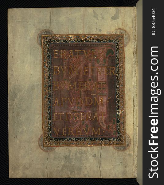 This manuscript consists of four folios from a Gospel Book that was likely made at the monastery of Corvey in Western Germany during the last quarter of the tenth century. Dating to the reign of Otto I, these pages offer a magnificent example of early Ottonian manuscript illumination. The heavily ornamented pages, which introduce the Gospels of Luke and John, shine with gold and jewel-like colors against dyed purple grounds. These pages combine monumental classicizing square capitals on purple grounds with rich and complex interlace. This fragment contains the opening pages of Luke &#x28;fols. 93-94&#x29; and John &#x28;fols. 137-138&#x29; that were originally part of Ms. 10 from the Bibliotheque Municipale in Rheims, a Gospel Book originally owned by the Chapter Library of the Cathedral of Rheims until it was confiscated, along with the rest of the cathedral&#x27;s manuscripts, during the French Revolution. Related manuscripts include Pierpont Morgan Library Ms. M. 755 and New York Public Library Ms. 1. This manuscript consists of four folios from a Gospel Book that was likely made at the monastery of Corvey in Western Germany during the last quarter of the tenth century. Dating to the reign of Otto I, these pages offer a magnificent example of early Ottonian manuscript illumination. The heavily ornamented pages, which introduce the Gospels of Luke and John, shine with gold and jewel-like colors against dyed purple grounds. These pages combine monumental classicizing square capitals on purple grounds with rich and complex interlace. This fragment contains the opening pages of Luke &#x28;fols. 93-94&#x29; and John &#x28;fols. 137-138&#x29; that were originally part of Ms. 10 from the Bibliotheque Municipale in Rheims, a Gospel Book originally owned by the Chapter Library of the Cathedral of Rheims until it was confiscated, along with the rest of the cathedral&#x27;s manuscripts, during the French Revolution. Related manuscripts include Pierpont Morgan Library Ms. M. 755 and New York Public Library Ms. 1.