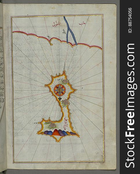 Illuminated Manuscript, Map Of The Island Of MÄ«r Ê¿AlÄ« From Book On Navigation, Walters Art Museum Ms. W.658, Fol.369b